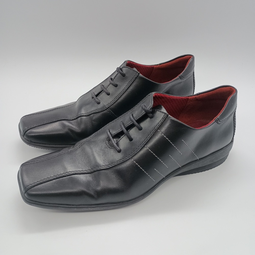 ECCO Black Leather Square Toe Lace Up Oxford Shoes Red Lining Womens 37 - Picture 3 of 8